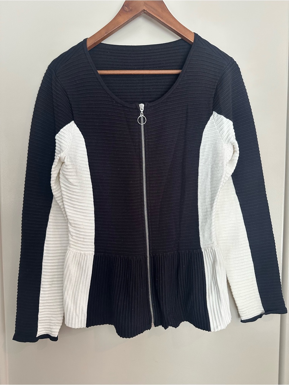 Black & White Ribbed Zip-Front Jacket